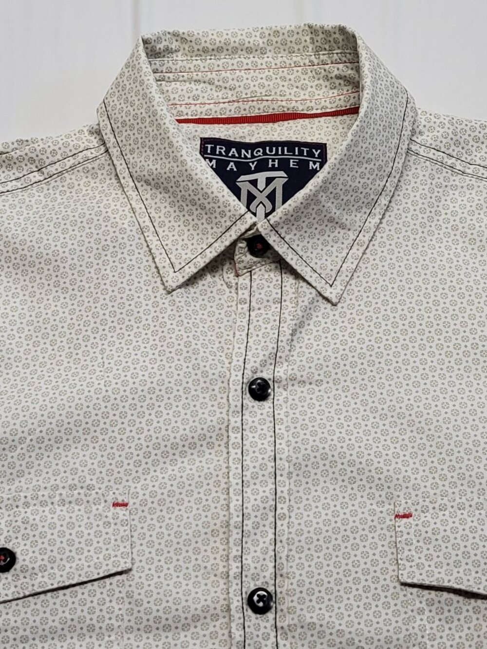 Tranquility Mayhem Mens Shirt Button Up Size Large Floral Short Sleeve Preppy